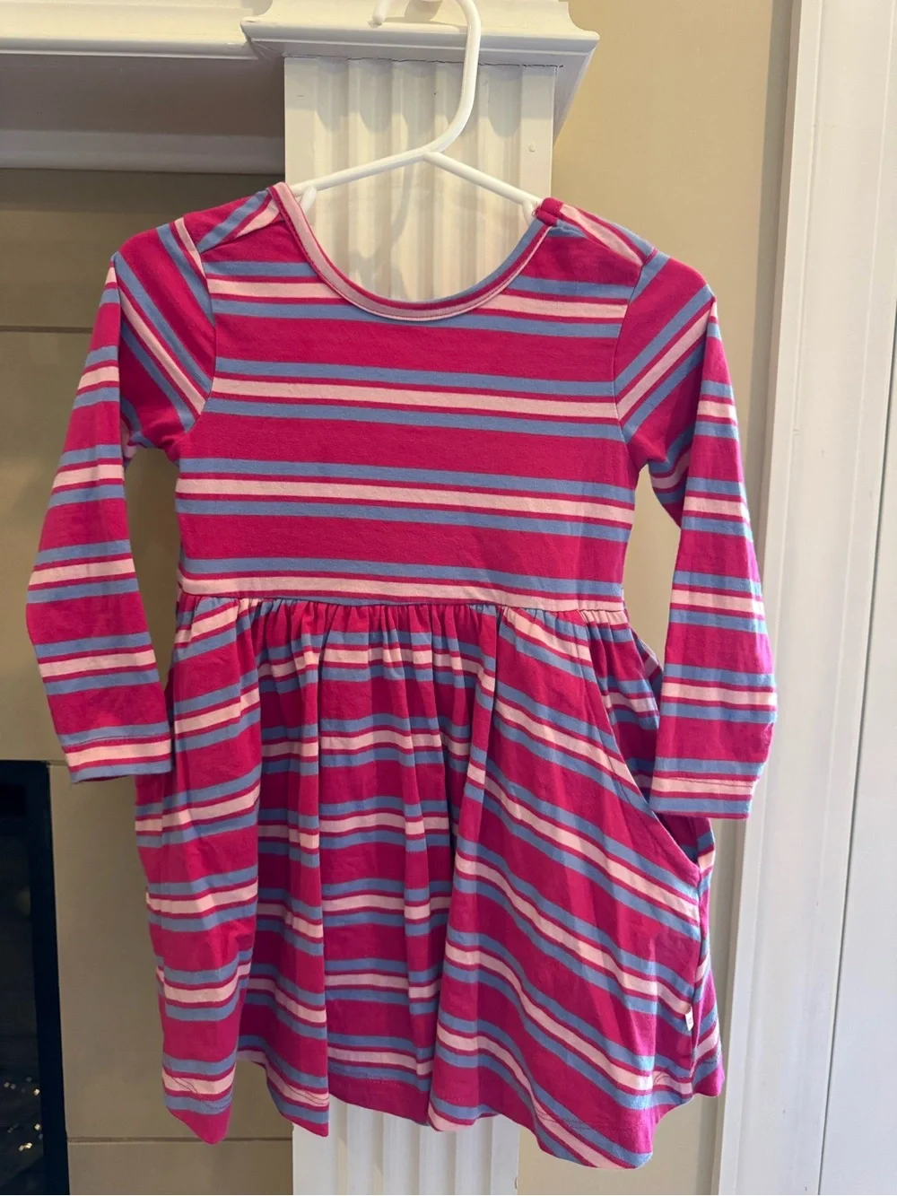 Ruffle Butts Pink, Light Pink & Blue Striped Dress